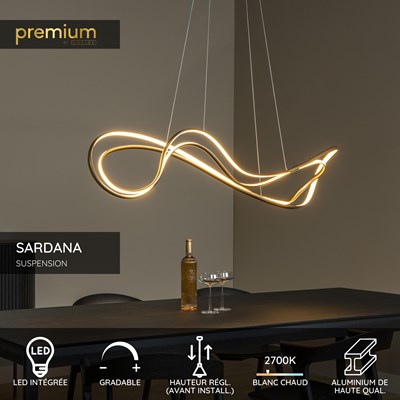 Lucide SARDANA - Suspension - LED Dim. - 1x54W 2700K - Or Mat / Laiton | Premium